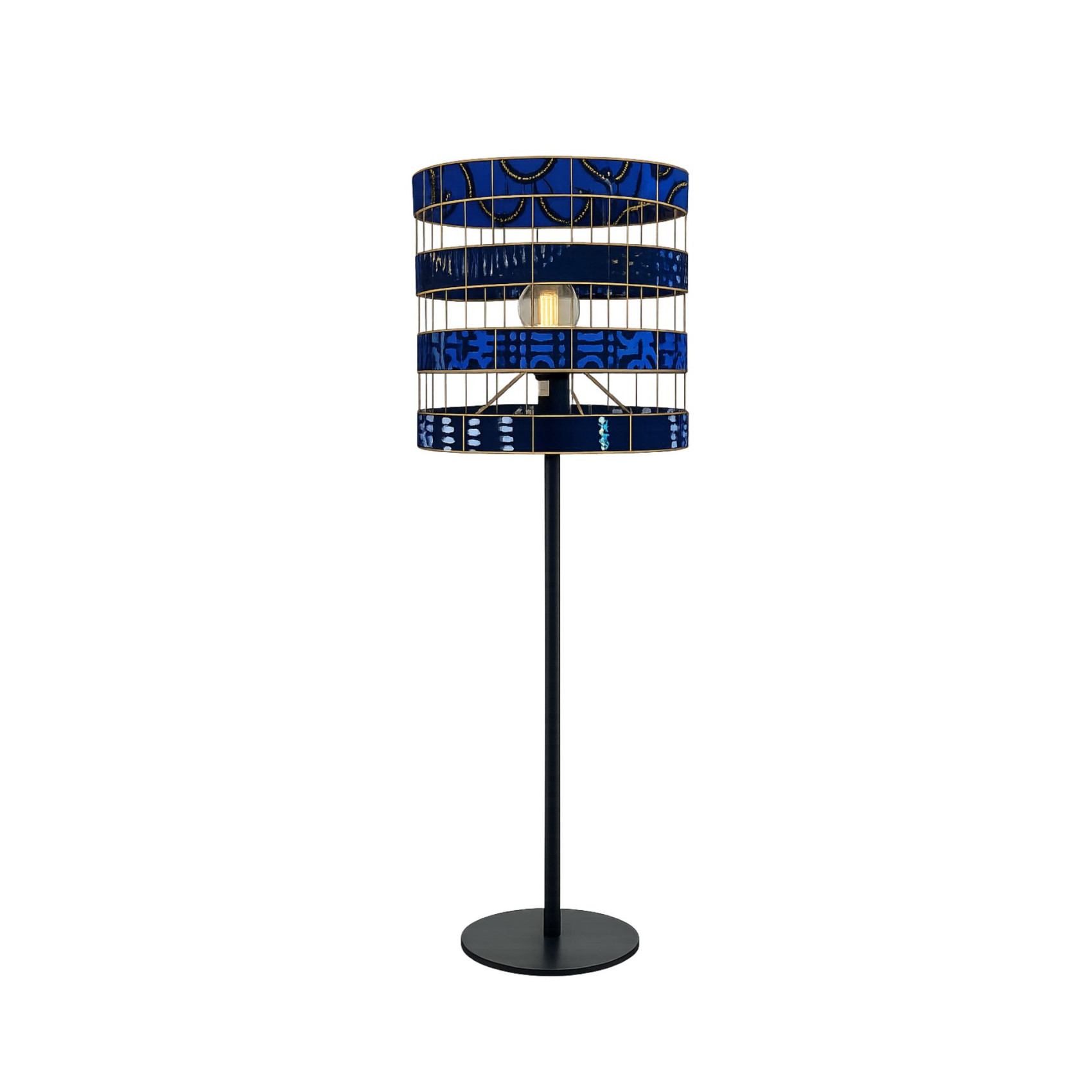 Abat-jour en wax bleu nuit artisanal style ethnique chic pour lampe et suspension