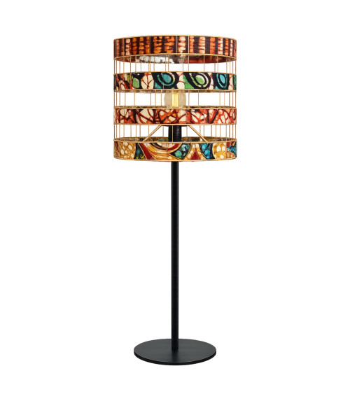 Abat-jour en wax terracotta artisanal sur pied noir style ethnique chic