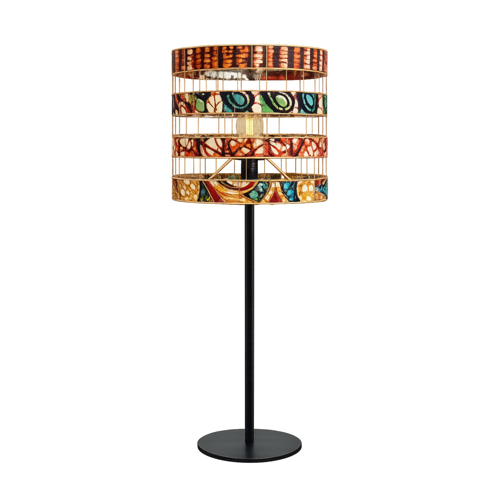 Abat-jour en wax terracotta artisanal sur pied noir style ethnique chic