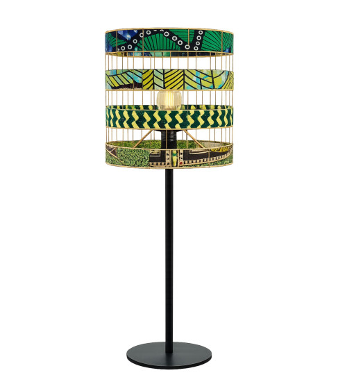 Lampe avec abat-jour en wax vert fabriqué artisanalement style bohème ethnique chic