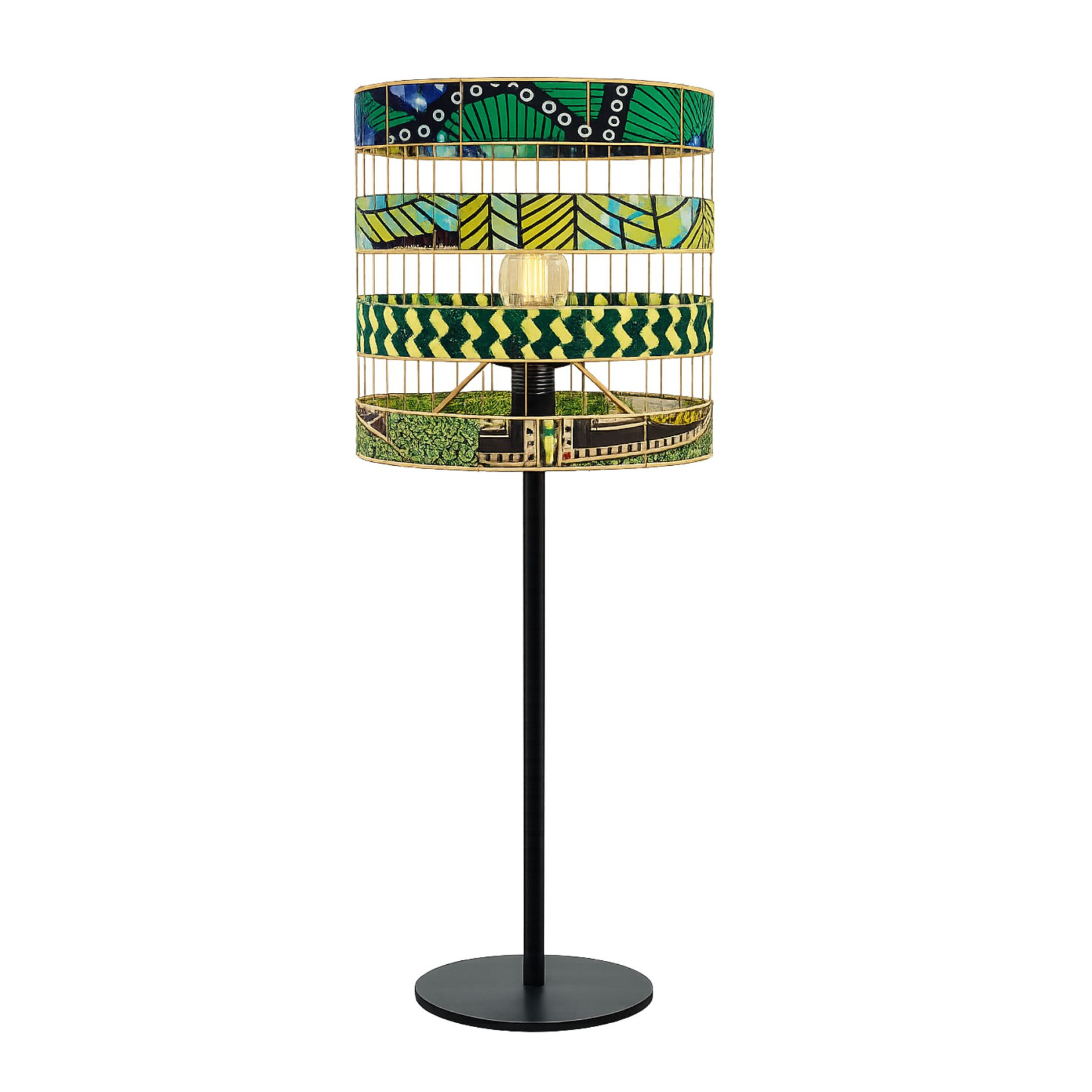 Lampe avec abat-jour en wax vert fabriqué artisanalement style bohème ethnique chic