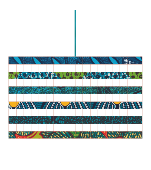 Luminaire artisanal bleu canard en tissu wax