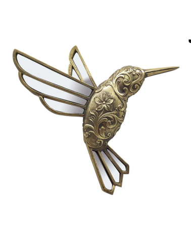 Décoration murale colibri doré miroir – Déco murale bohème chic 25x23 cm