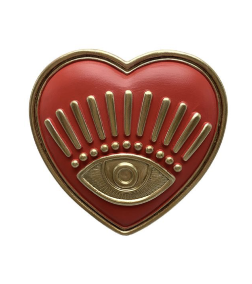 Déco murale cœur rouge avec œil doré style ex-voto bohème chic 10,5 cm