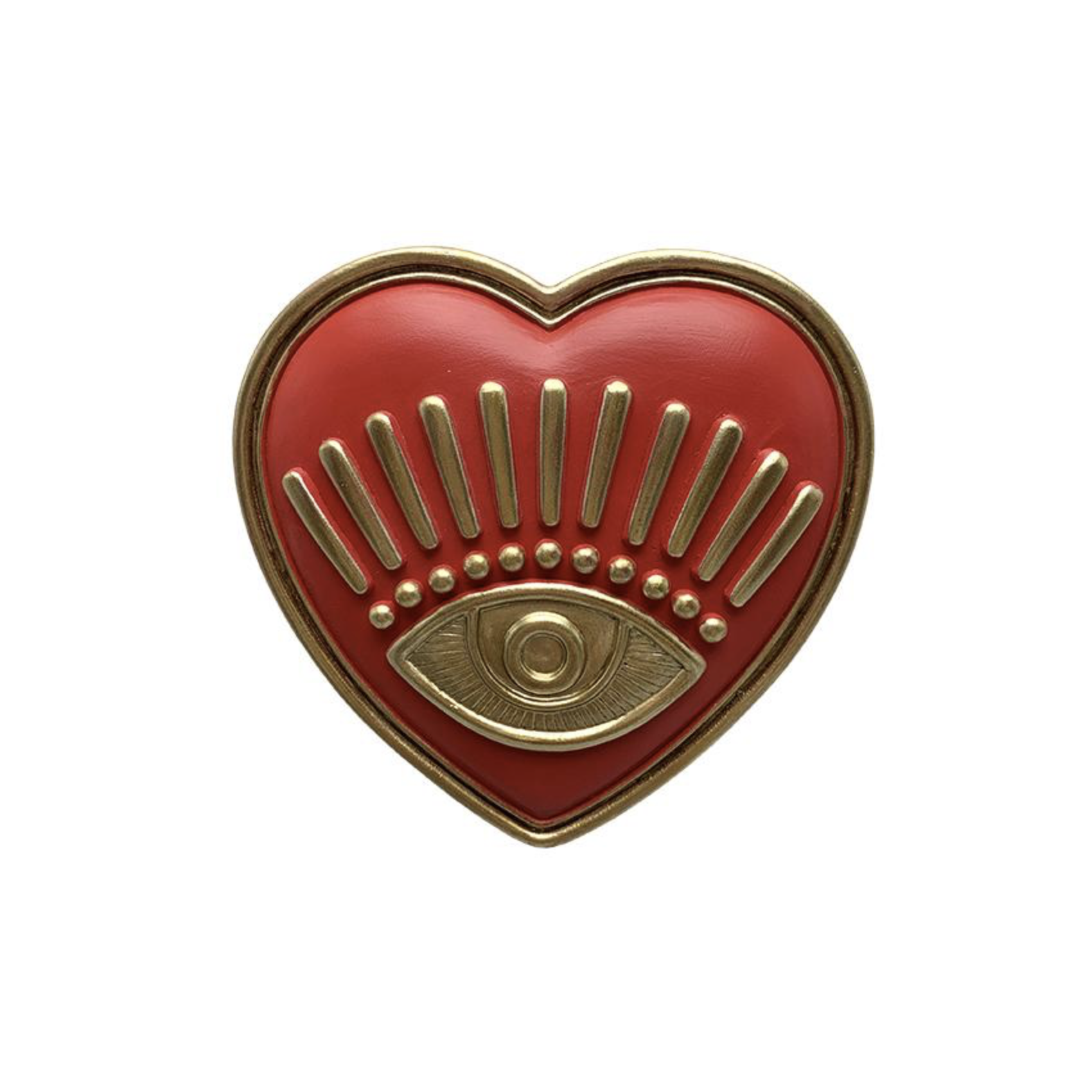 Déco murale cœur rouge avec œil doré style ex-voto bohème chic 10,5 cm