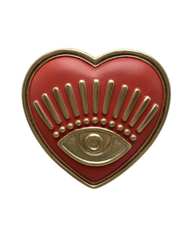 Déco murale cœur rouge avec œil doré style ex-voto bohème chic 10,5 cm