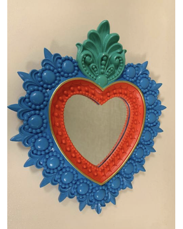 Miroir mural ex-voto cœur coloré – Déco bohème mexicaine 21,5 x 24 cm