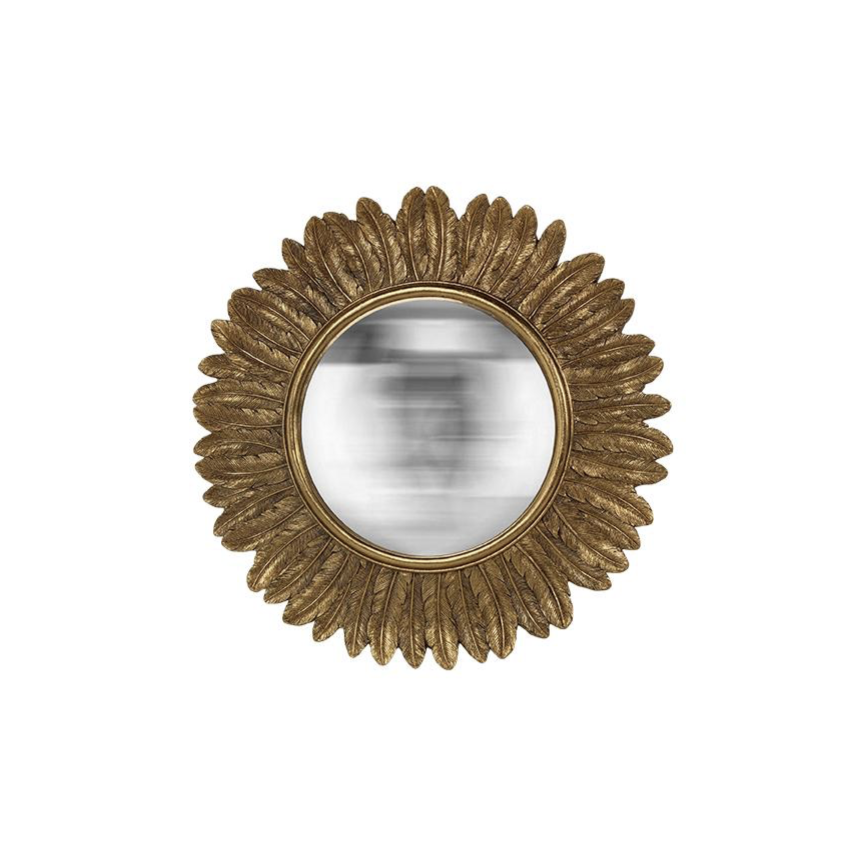 Miroir soleil convexe doré avec contours plume style vintage bohème chic