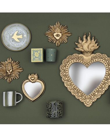 Ex-voto œil doré rayonnant – Décoration murale bohème mystique 14 cm