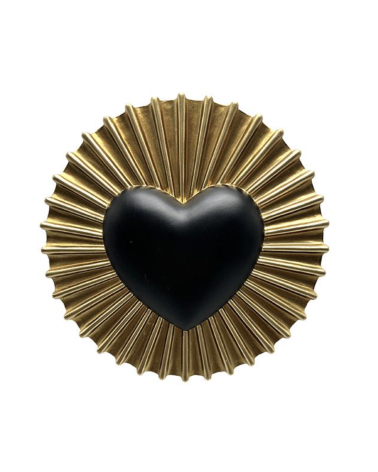 Décoration murale cœur noir soleil doré – Ex-voto mural bohème chic 15,5 cm