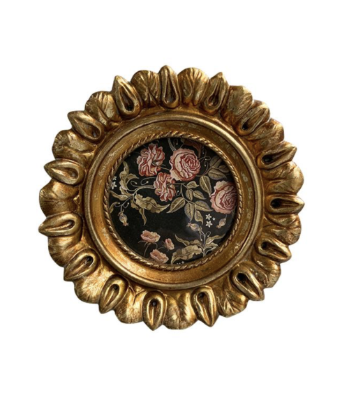 Cadre mural rond doré style baroque avec motif floral romantique