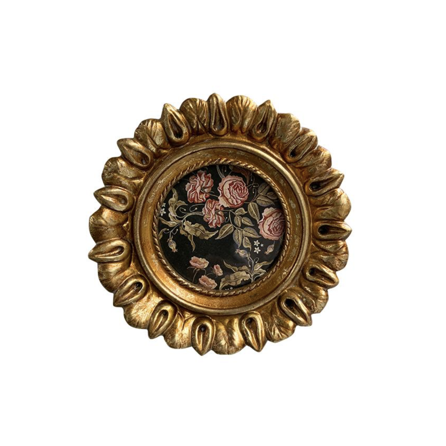 Cadre mural rond doré style baroque avec motif floral romantique