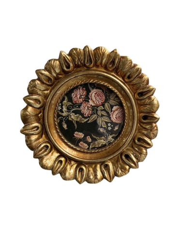 Cadre mural rond doré style baroque avec motif floral romantique