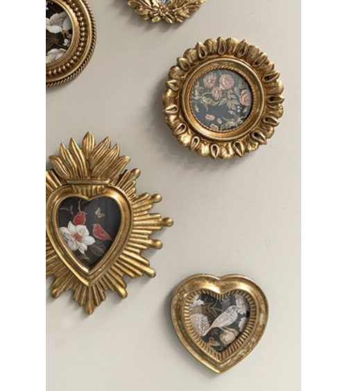 Composition de cadres muraux dorés style baroque avec motifs fleurs et oiseau
