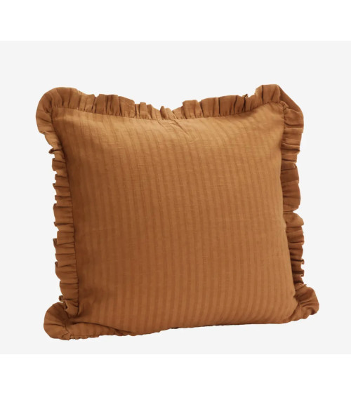 Housse de coussin terracotta à volants en coton style bohème chic 50x50 cm