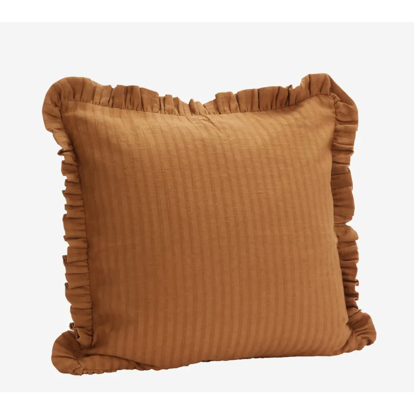 Housse de coussin terracotta à volants en coton style bohème chic 50x50 cm