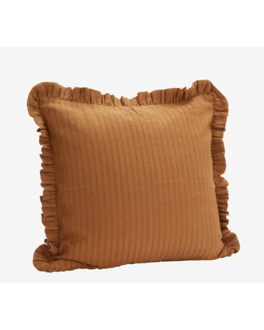 Housse de coussin terracotta à volants en coton style bohème chic 50x50 cm