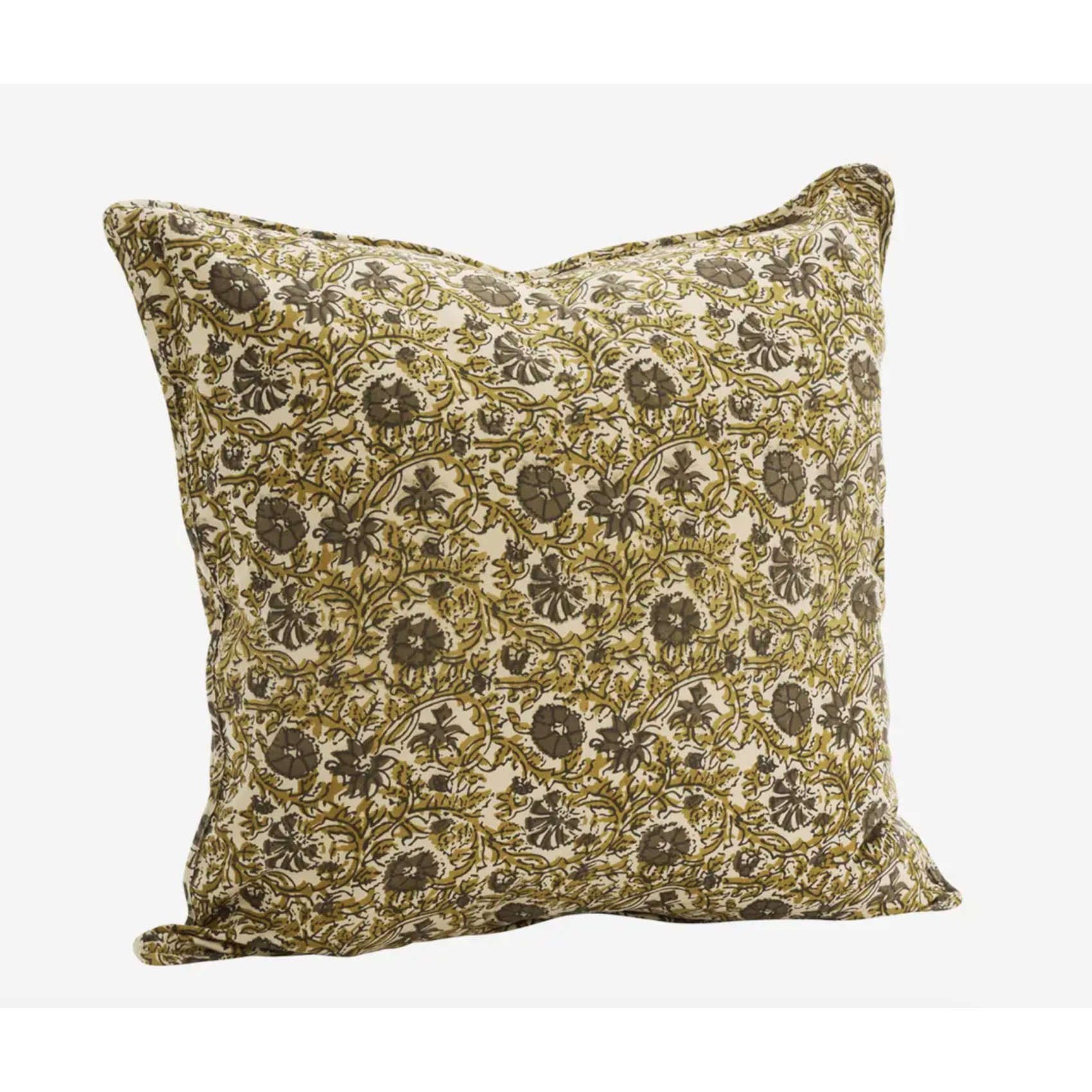 Housse de coussin floral beige et kaki style bohème chic en coton 50x50 cm