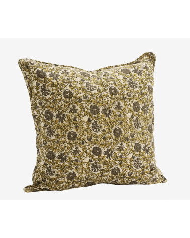 Housse de coussin imprimé floral – Coussin bohème chic beige et kaki 50x50 cm
