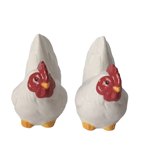 Set sel et poivre en faïence blanche forme poules déco cuisine campagne chic