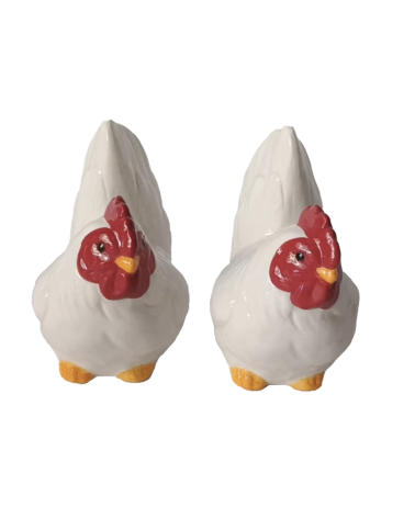 Set sel et poivre poules en faïence – Déco cuisine campagne chic