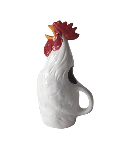 Pichet coq en faïence blanche – Carafe décorative campagne chic