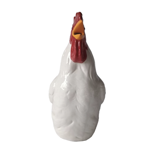 Carafe décorative coq blanc et rouge en céramique brillante