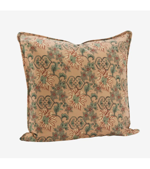 Housse de coussin floral bohème chic rose pêche