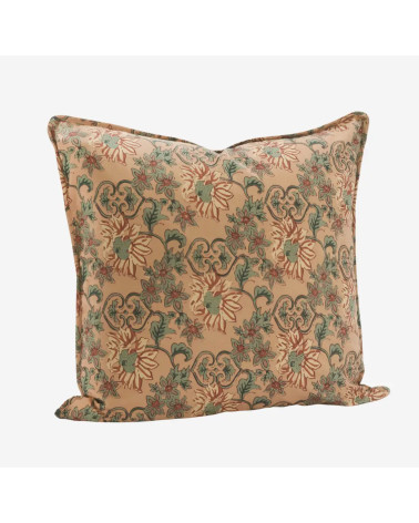 Housse de coussin imprimé floral bohème chic – rose pêche et vert sauge 50x50 cm