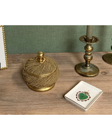 Boîte décorative perlée dorée – coffret chic esprit maison de charme