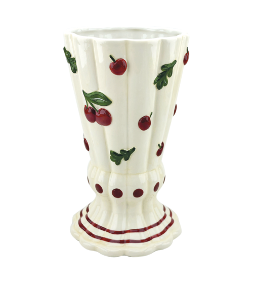 Vase en faïence décor cerises style rétro chic