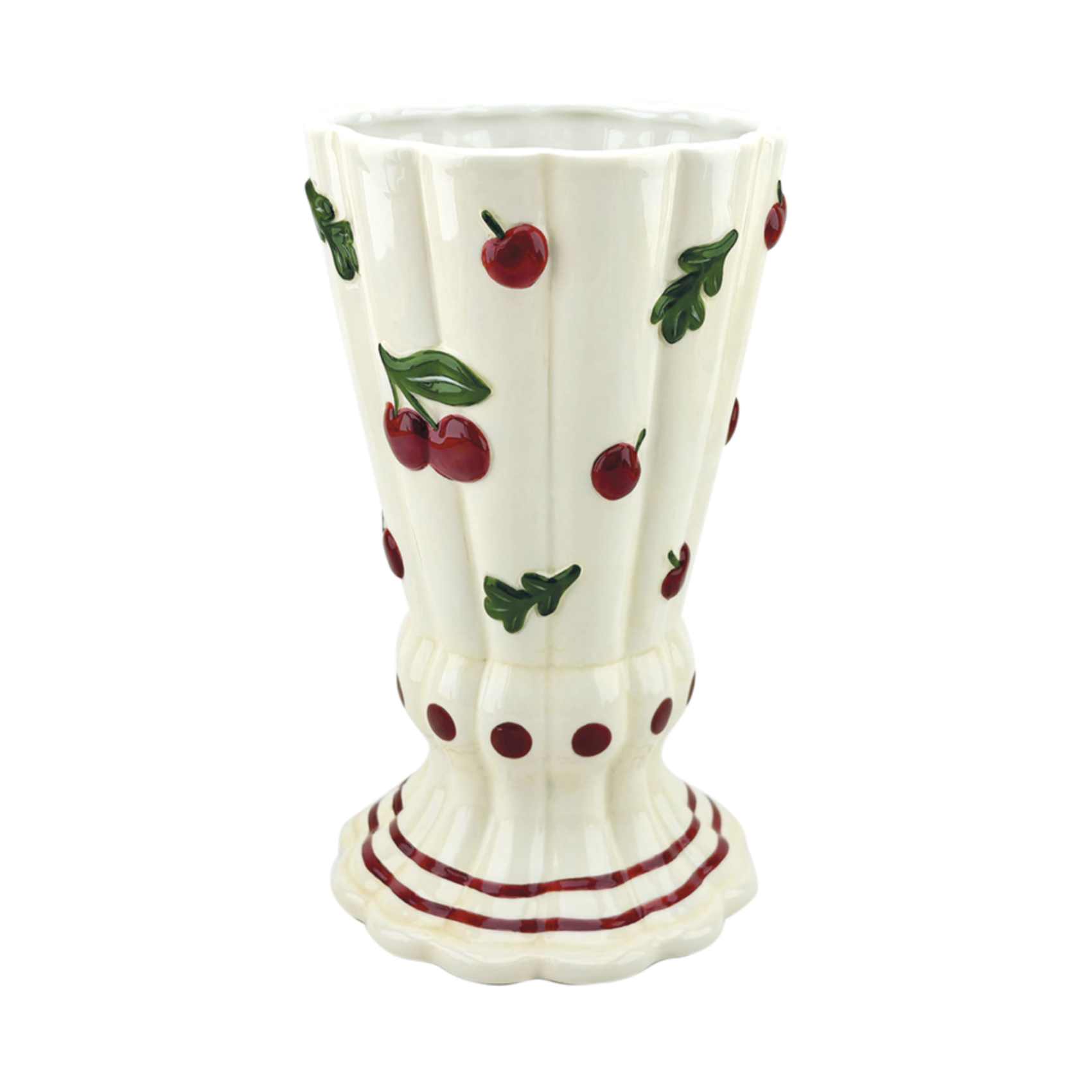 Vase en faïence décor cerises style rétro chic