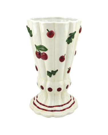 Vase en faïence décor cerises style rétro chic