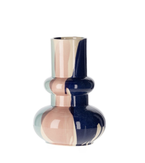 Vase sculptural en céramique bleu marine et rose poudré