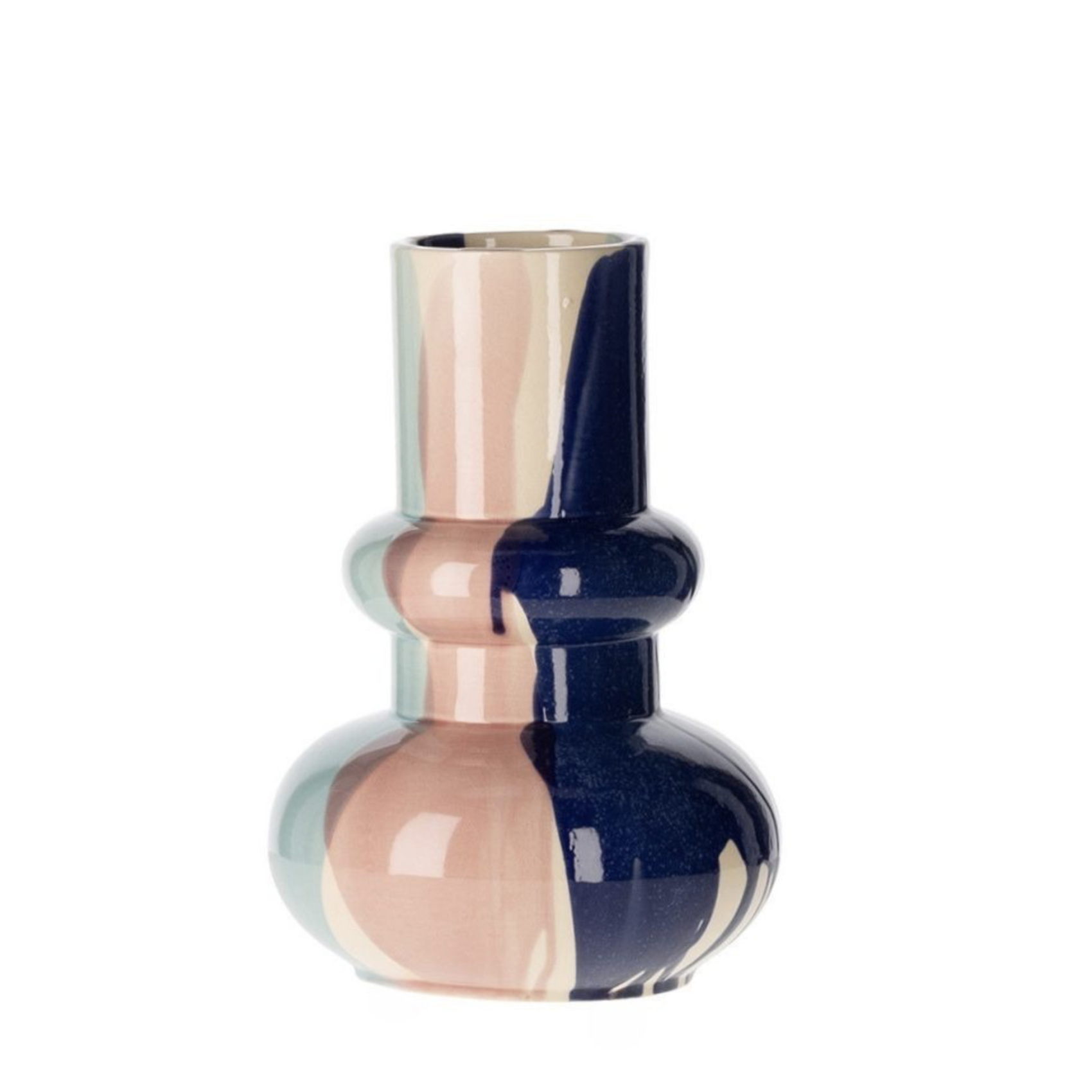 Vase sculptural en céramique bleu marine et rose poudré