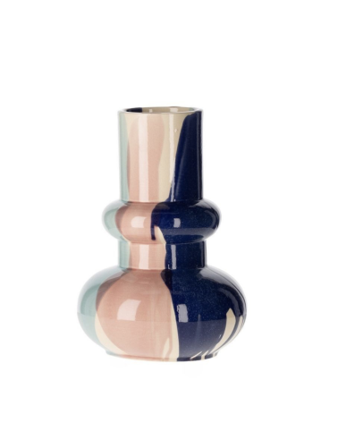 Vase sculptural en céramique bleu marine et rose poudré