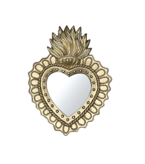 Miroir ex-voto cœur doré bohème chic à suspendre