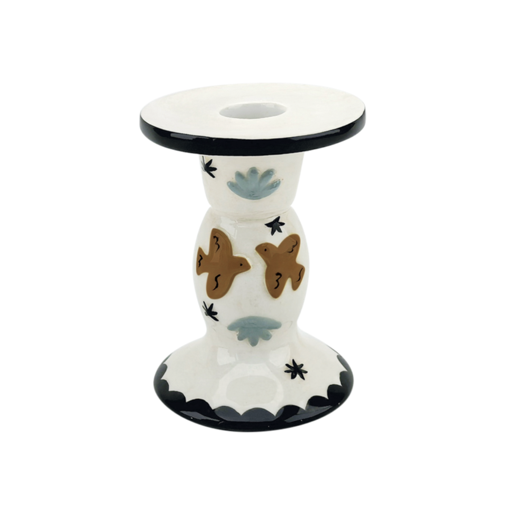 Bougeoir oiseaux en faïence artisanale