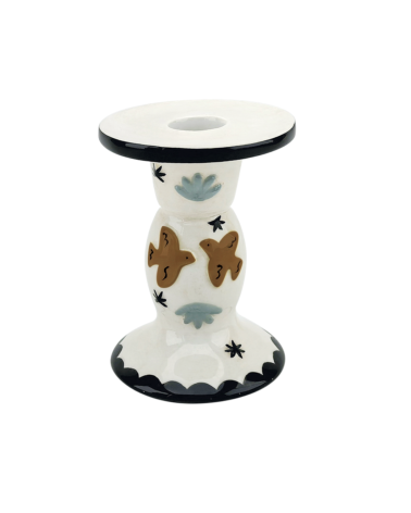 Bougeoir oiseaux en faïence style artisanal