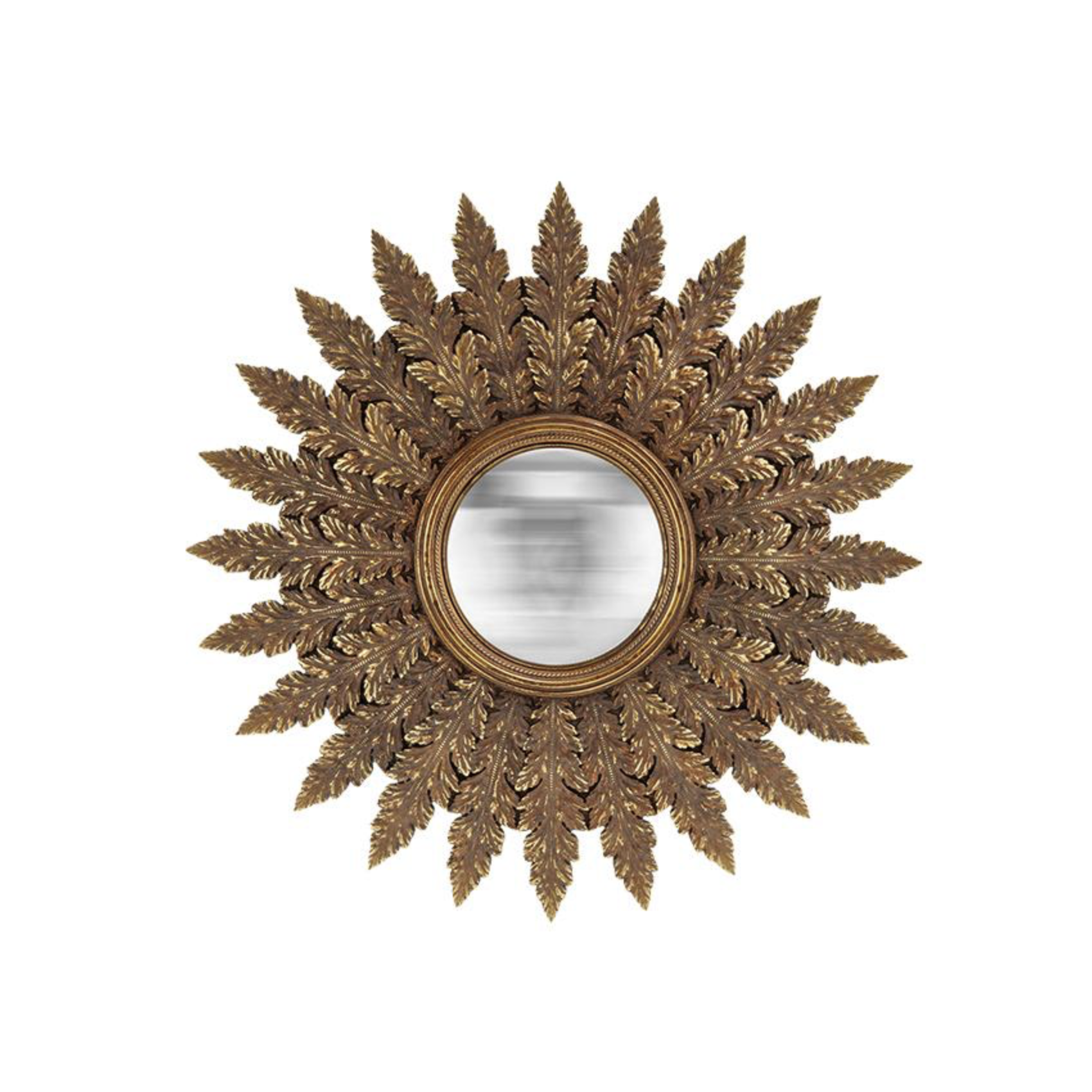 Miroir convexe soleil doré décoratif 40 cm avec feuilles sculptées