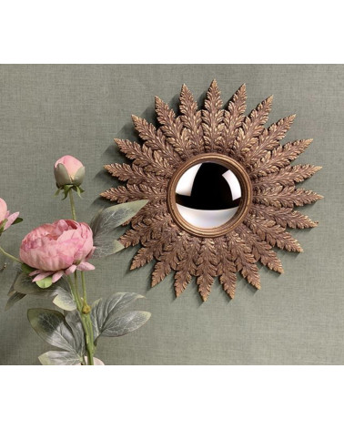 Miroir convexe soleil doré effet plume – décoration murale vintage chic 40 cm