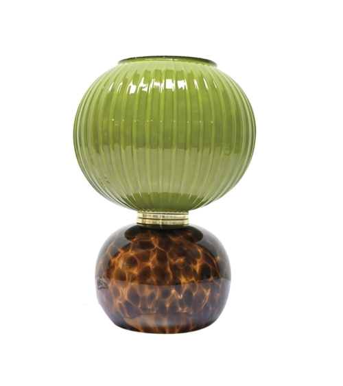 Lampe de table en verre kaki avec pied effet écaille ambrée