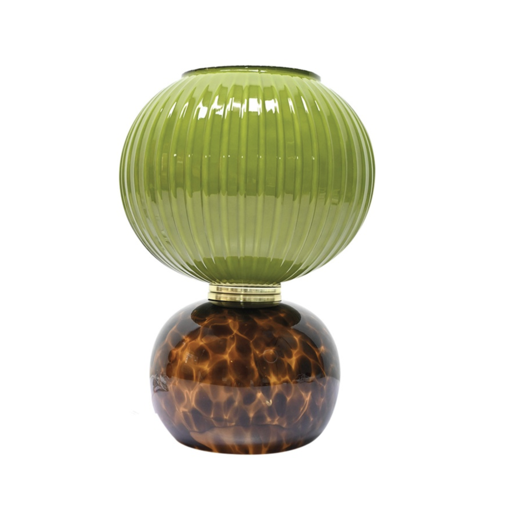 Lampe de table en verre kaki avec pied effet écaille ambrée
