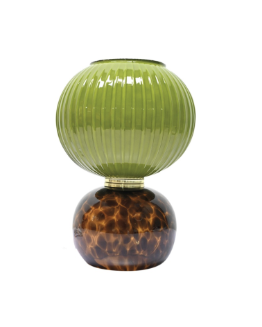 Lampe de table en verre kaki avec pied effet écaille ambrée