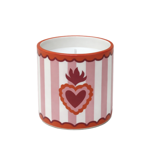 Bougie parfumée cœur ex-voto en céramique rose parfum jasmin