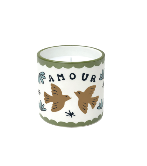Bougie parfumée oiseaux amour en céramique parfum ambre