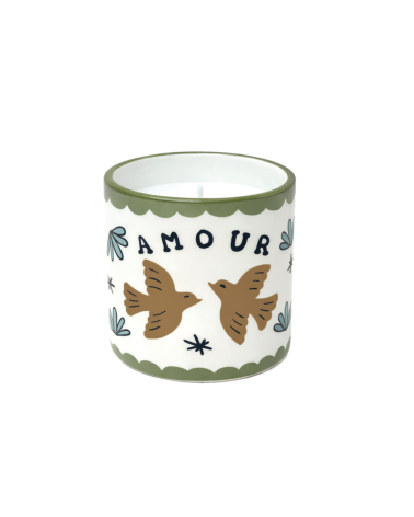 Bougie parfumée oiseaux amour en céramique – parfum ambre décor poétique