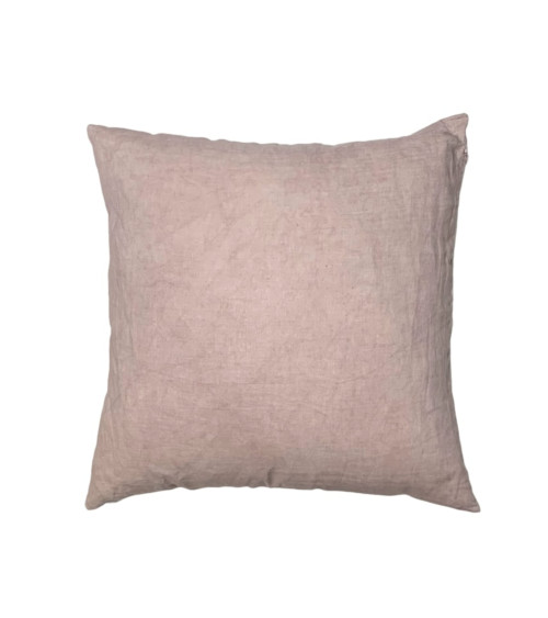 Coussin carré en lin lavé rose poudré décoration intérieure