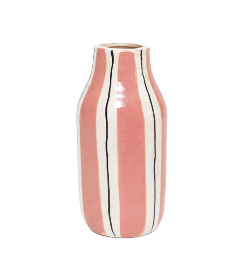 Vase rayé en céramique rose poudré décoration intérieure