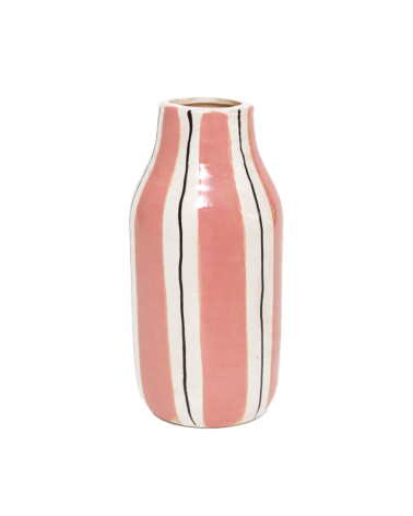 Vase rayé en céramique artisanale – Déclinaisons rose, bleu foncé ou kaki
